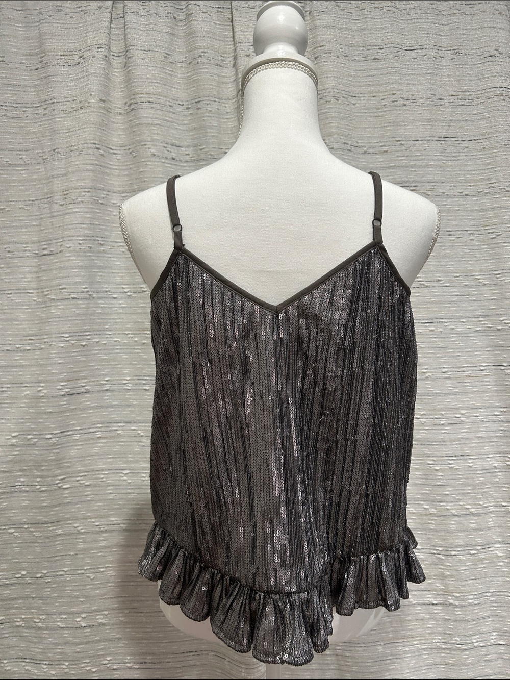 Anthropologie Silver Sequin Ruffle-Hem Camisole - Picture 3 of 6